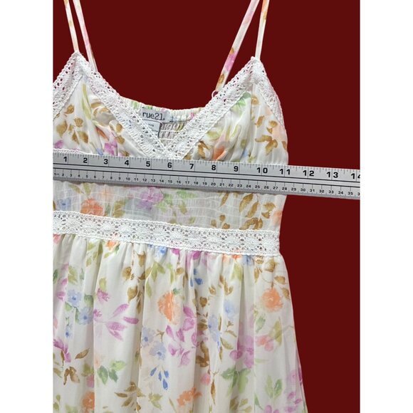 Rue 21 - Women's Summer Sleeveless High Low Hem Ruffle Floral Dress - White -XXS - Picture 3 of 16